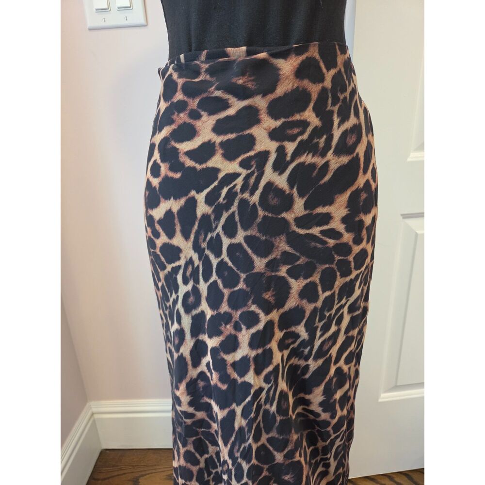 NWT COMMENSE Leopard Print Chiffon Maxi Skirt Brown Medium